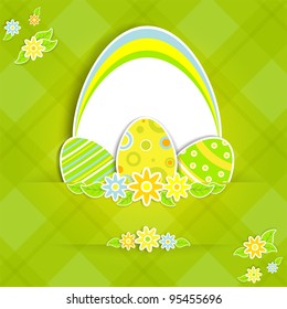 Paper card with Easter eggs and flowers, illustration