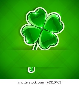 Paper card with four-leaf a clover, illustration