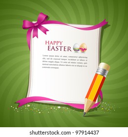 Paper card and pencil. of the happy easter eggs festival. vector illustration