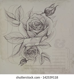 Paper card with roses / Vintage template to further customize