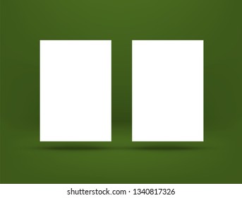 Paper card two a4 page floated on green wall, vector template