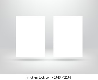 Paper card two a4 page floated on white wall, vector template