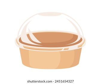 Paper or cardboard packaging bowl with lid for fast food takeaway meal vector illustration isolated on white background