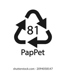 Papel (cartón). Códigos de reciclaje 81 PapPet. Señal de materiales compuestos. Ilustración del vector
