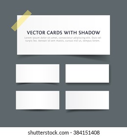Paper cards with various shadow. Realistic vector business card temlate isolated on gray background. Collection of blank paper banners for web and print