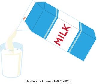 Paper Carton Milk Pouring Into Glass, Vector Illustration