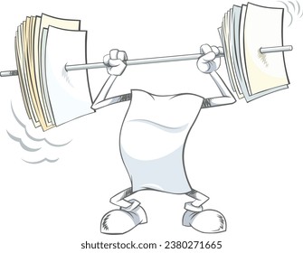 Paper cartoon character lifting the barbell.
Color vector illustration of weightlifting blank paper cartoon character lifting the paper barbell over his head -  isolated on white background.