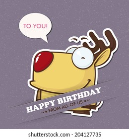 Paper cartoon deer applique vector card.