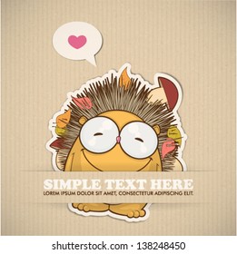 Paper cartoon hedgehog applique vector card.