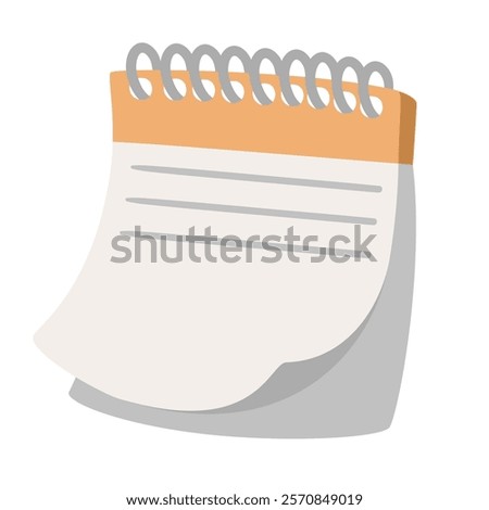 Paper cartoon notepad with binder and curved edge of note page. Funny notebook with lined sheet and curl, binding spiral. Office, school stationery mascot, cartoon paper pad vector illustration