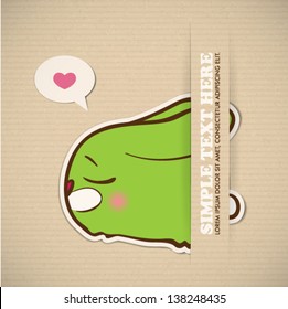 Paper cartoon rabbit applique vector card.