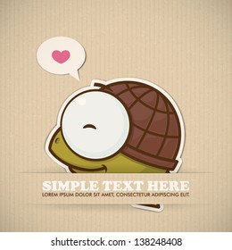 Paper cartoon turtle applique vector card.