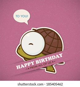Paper cartoon turtle applique vector card.