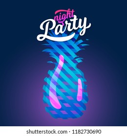 Paper carve cut art with pineapple. Modern tropical party origami design. Wave shapes abstract 3D background. Party concept 3d paper layers for card, banner, poster, invitation