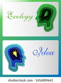 Paper carve to human head and tree shape look like a brain on  background, origami concept and ecology idea, vector art and illustration.
