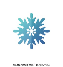 Paper carved blue snowflake isolated on white. Christmas and New Year holiday symbol. Vector design element.