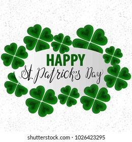Paper carving art, paper cut shapes with silhouette of shamrock with lettering inscription Happy St.Patricks Day. Origami concept, vector art. Modern paper cut design elements, green.