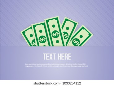 paper cash of dollars with blue abstract background,vector illustration. The concept of saving or save money or open a bank deposit.digital craft.paper art and craft