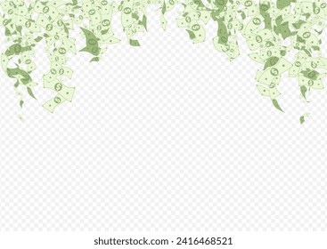 Paper Cash Vector Transparent Background. Flying Money Banner. Fly Flow Finance Poster. Flow Dollar Monetary Card.