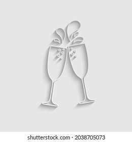 paper champagne icon. wine glass icon  celebration sign wedding day symbol