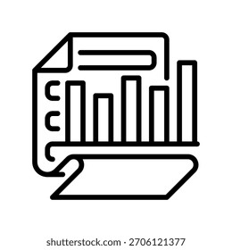 Papel com Ícone de Linha de Gráfico, Símbolo de Estrutura de Tópicos para Emissão de Relatórios de Desempenho, Análise de Dados, Métricas de Negócios, Controle de Crescimento e Análise Estatística. Ícone de sinal vetorial.