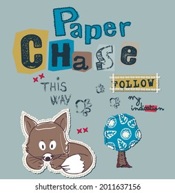 Paper Chase Cartoon Cat Kids T-shirt Design Vector