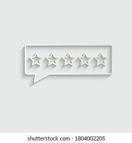 paper chat icon with five stars speach bulbble rate sign vector feedback icon