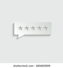 paper chat icon with five stars speach bulbble rate sign vector feedback icon