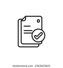 Papel con marca de verificación, documento, icono de esquema de archivo. Ilustración vectorial. Icono aislado es adecuado para web, infografías, interfaces y aplicaciones.