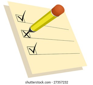 Paper with check marks and pencil