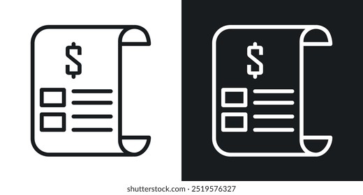 Paper check receipt black and white icon.