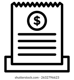 paper check receipt icon Black and white outline vector