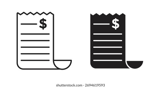 paper check receipt icon concept. Logo symbol for web and mobile. Pixel Perfect.