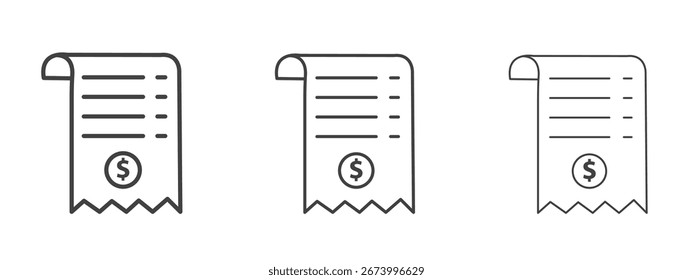 Diseño del icono del Comprobante del cheque de papel, conveniente para el Web, las infografías, la interfaz y los App.