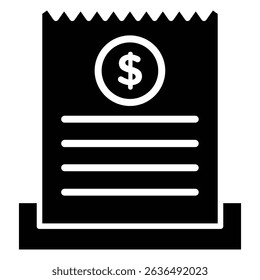 paper check receipt icon Flat outline fill black and white