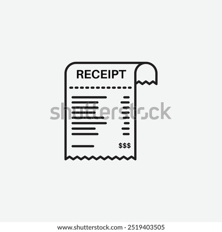 Paper check receipt icon isolated on white background