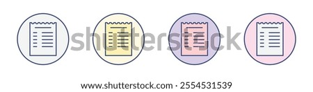 paper check receipt icon Thin line flat illustration