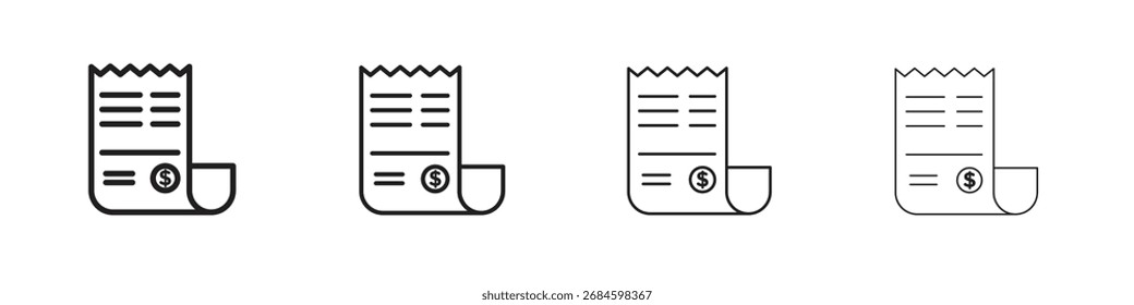 Iconos del Comprobante de comprobación de papel. Símbolos de línea delgada en trazos