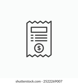 Paper check receiptline in Thin line black color. flat simple vector symbols illustration.