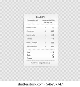 Paper Check, Reciepts And Financial-check Isolated. Isolated Invoice For Payment On Transperent Background