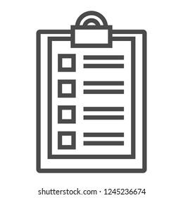 Paper with checklist line icon. Questionnaire, list to do, deadline. Survey concept. Vector icon isolated on white background