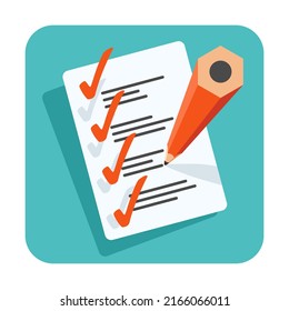 Icono cuadrado de lista de verificación de papel o de tarea pendiente. Formación exitosa de tareas y objetivos empresariales. Pictograma del vector