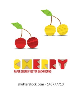 Paper Cherry Background - Vector Illustration - Set of Fruits