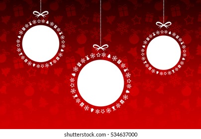 Paper Christmas balls on abstract red background, New Year decoration elements