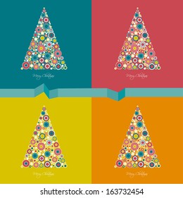 Paper Christmas card. Christmas tree. Vector background.