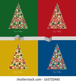 Paper Christmas card. Christmas tree. Vector background.