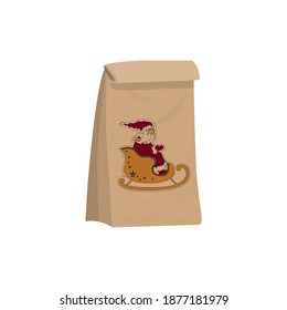 Paper Christmas craft package. Design vector illustration, white background. Santa claus on a sleigh.