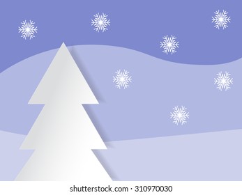 Paper christmas tree background with retro landscape