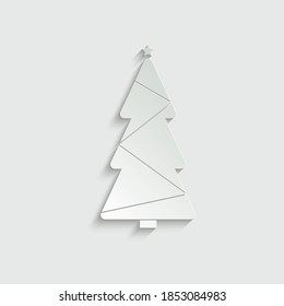 paper christmas tree - black vector  icon with shadow