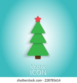 Paper Christmas tree icon. New year. Flat style. Made in vector